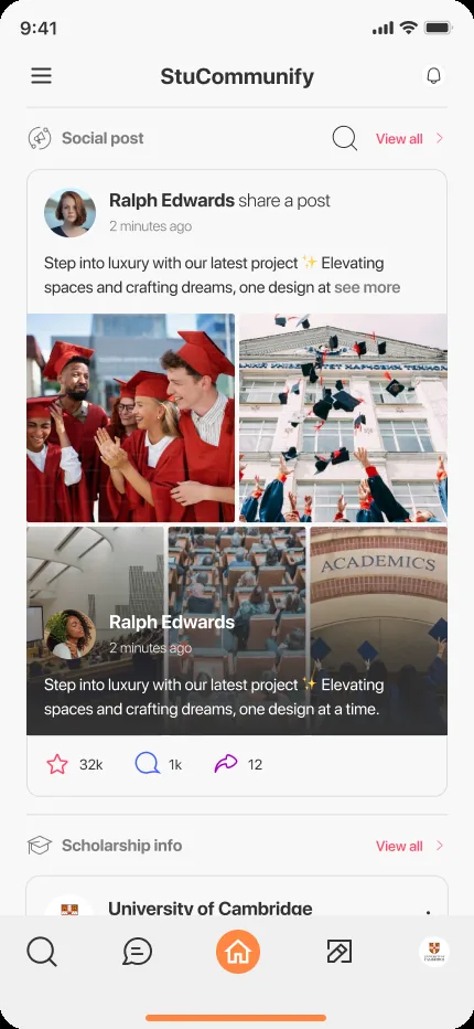 StuCommunify social feed in use