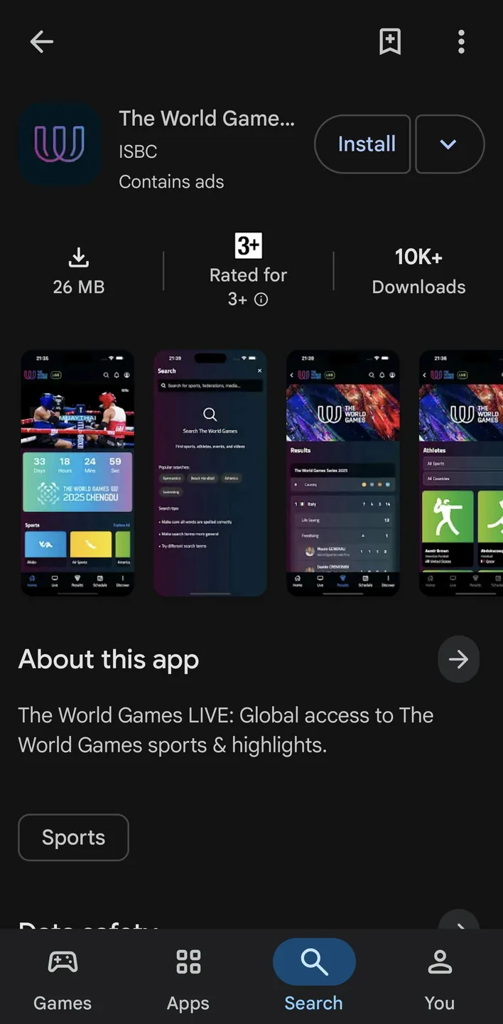 The World Games listing on Google Play