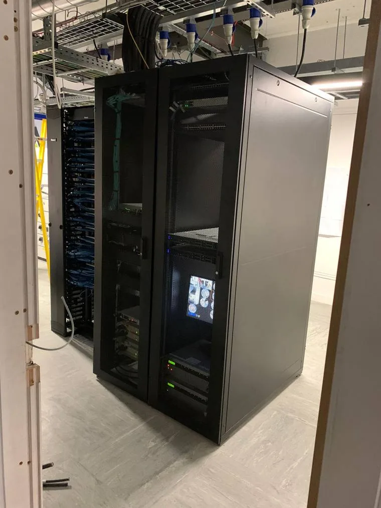 Comms room equipment during the TTEC Leeds data centre build